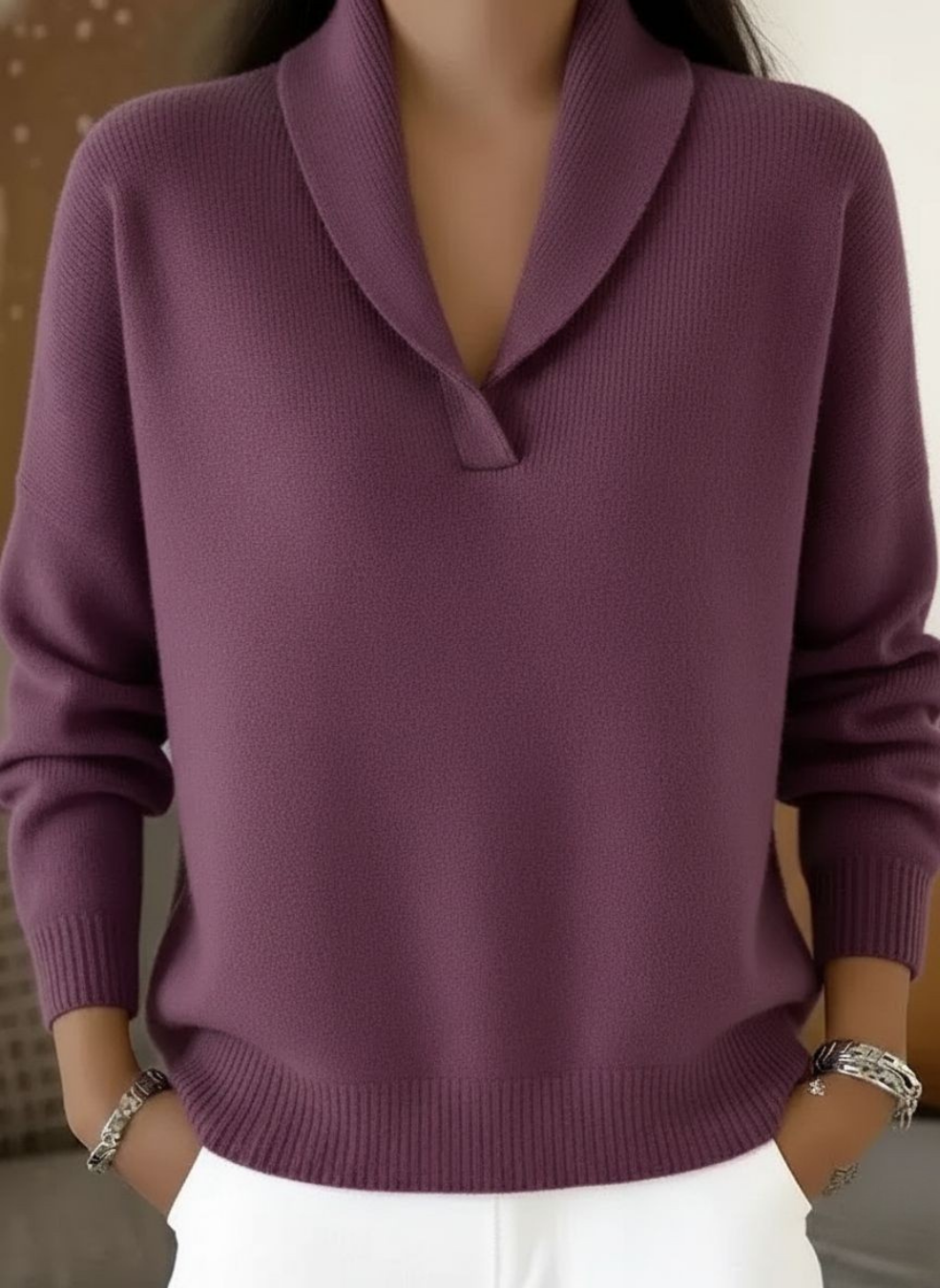 Solenne - Draped Collar Knit Top Everyday Layering — view 6 of 8