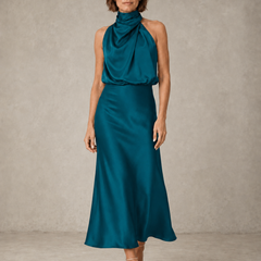 Solveia - Satin Halter Midi Dress Evening Occasions