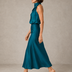 Solveia - Satin Halter Midi Dress Evening Occasions — view 2 of 9