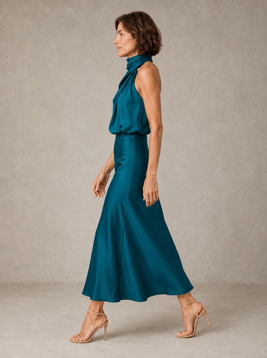 Solveia - Satin Halter Midi Dress Evening Occasions — view 2 of 9