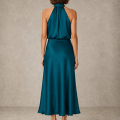 Solveia - Satin Halter Midi Dress Evening Occasions — view 3 of 9