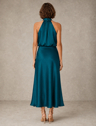 Solveia - Satin Halter Midi Dress Evening Occasions — view 3 of 9