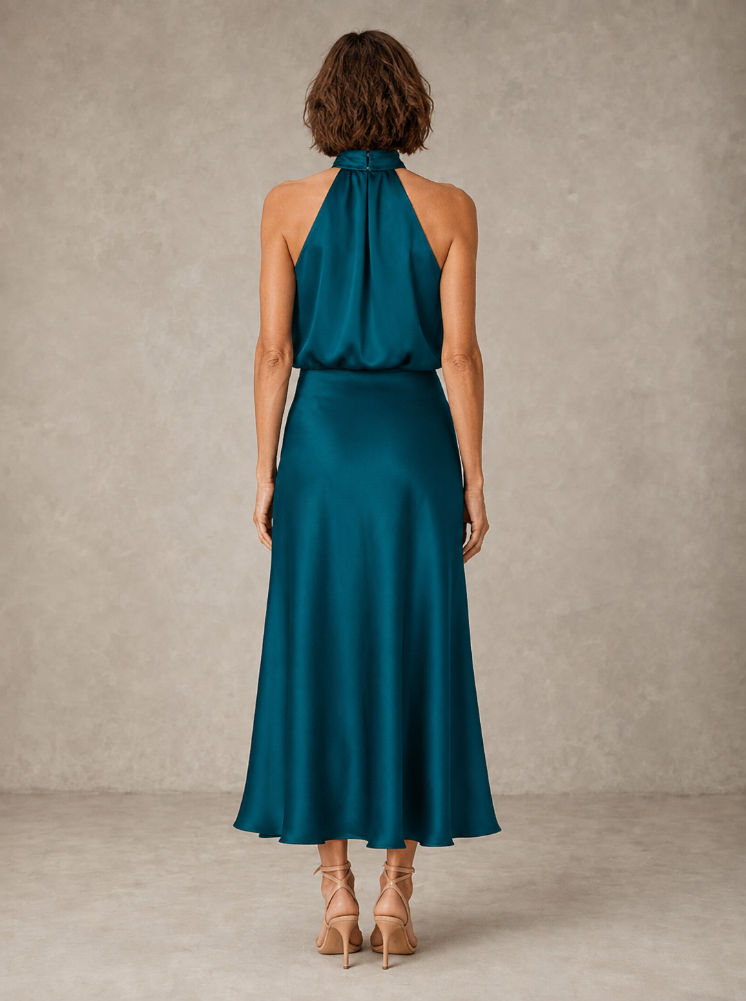 Solveia - Satin Halter Midi Dress Evening Occasions — view 3 of 9