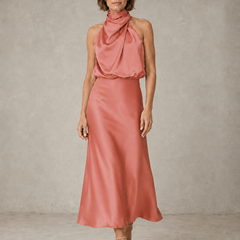 Solveia - Satin Halter Midi Dress Evening Occasions — view 4 of 9