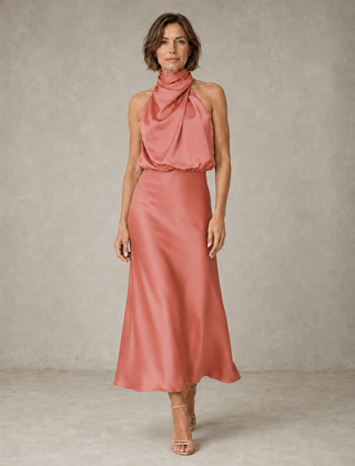 Solveia - Satin Halter Midi Dress Evening Occasions — view 4 of 9