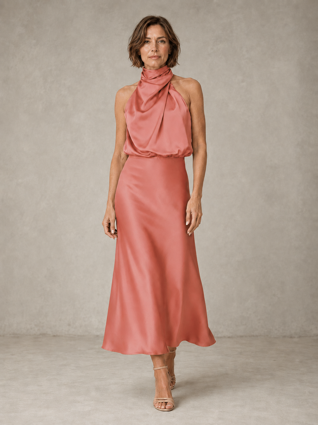 Solveia - Satin Halter Midi Dress Evening Occasions — view 4 of 9