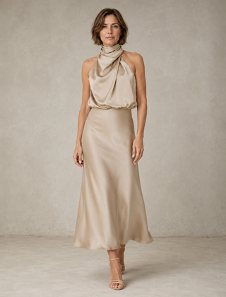 Solveia - Satin Halter Midi Dress Evening Occasions — view 5 of 9