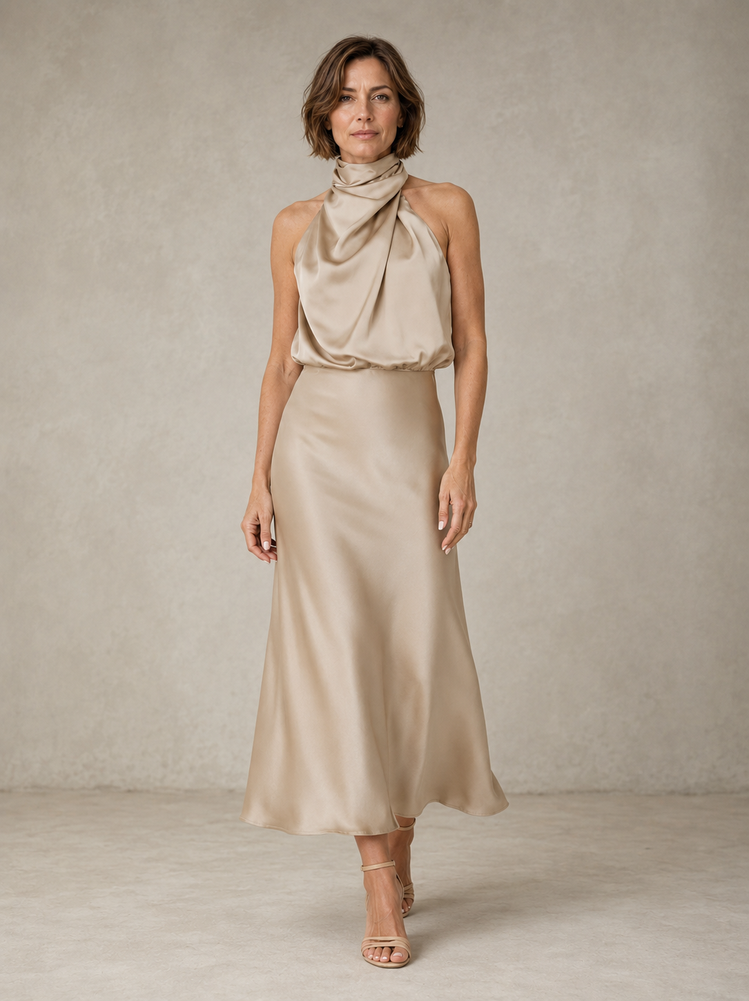 Solveia - Satin Halter Midi Dress Evening Occasions — view 5 of 9