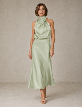 Solveia - Satin Halter Midi Dress Evening Occasions — view 6 of 9