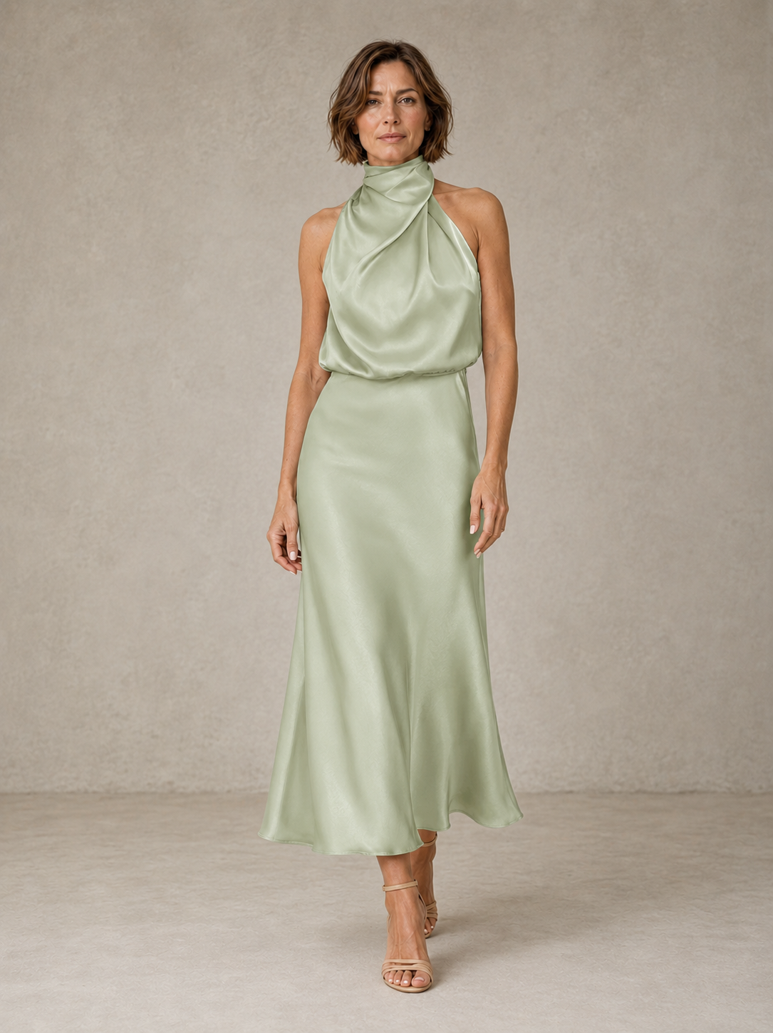 Solveia - Satin Halter Midi Dress Evening Occasions — view 6 of 9