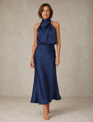 Solveia - Satin Halter Midi Dress Evening Occasions — view 7 of 9