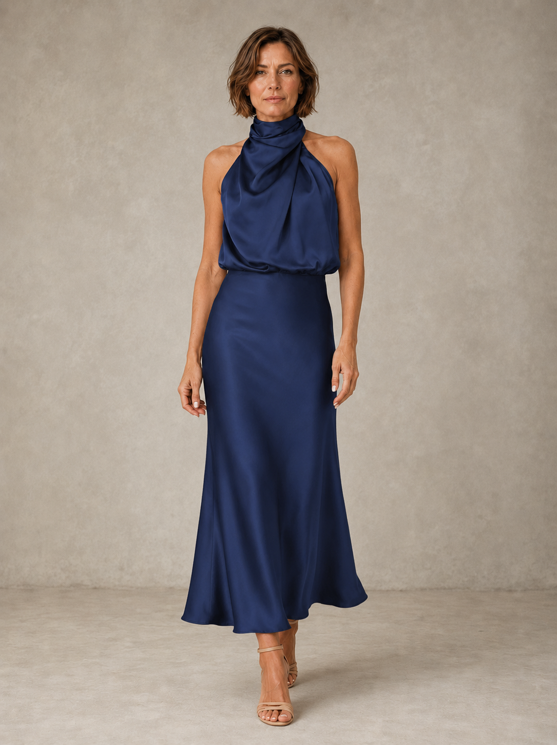Solveia - Satin Halter Midi Dress Evening Occasions — view 7 of 9