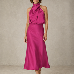 Solveia - Satin Halter Midi Dress Evening Occasions — view 8 of 9