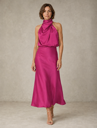 Solveia - Satin Halter Midi Dress Evening Occasions — view 8 of 9