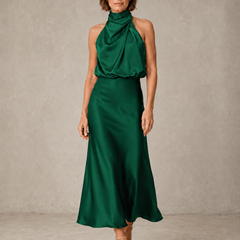 Solveia - Satin Halter Midi Dress Evening Occasions — view 9 of 9