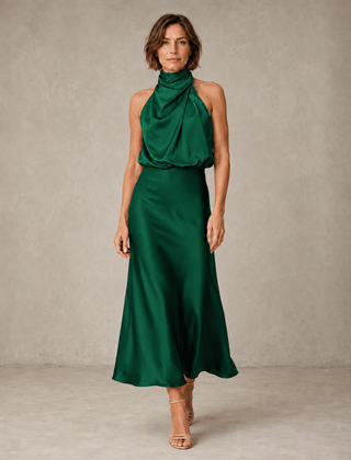 Solveia - Satin Halter Midi Dress Evening Occasions — view 9 of 9