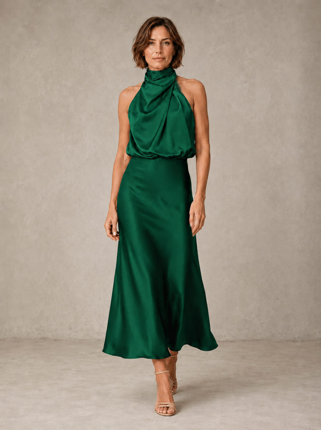 Solveia - Satin Halter Midi Dress Evening Occasions — view 9 of 9