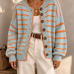 Stripewick - Striped Button Front Cardigan Everyday Layering