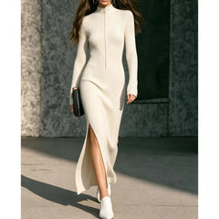 Tallena - Ribbed Half-Zip Longline Dress Evening Occasion Wear