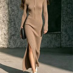 Tallena - Ribbed Half-Zip Longline Dress Evening Occasion Wear — view 10 of 10