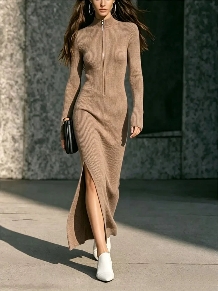 Tallena - Ribbed Half-Zip Longline Dress Evening Occasion Wear — view 10 of 10