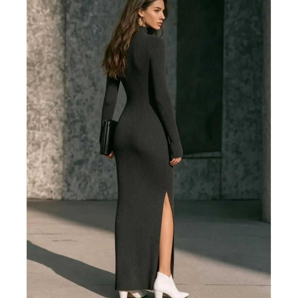 Tallena - Ribbed Half-Zip Longline Dress Evening Occasion Wear — view 5 of 10