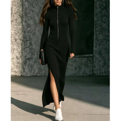 Tallena - Ribbed Half-Zip Longline Dress Evening Occasion Wear — view 6 of 10