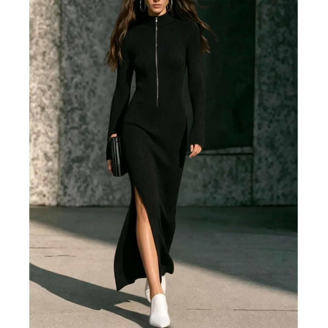 Tallena - Ribbed Half-Zip Longline Dress Evening Occasion Wear — view 6 of 10