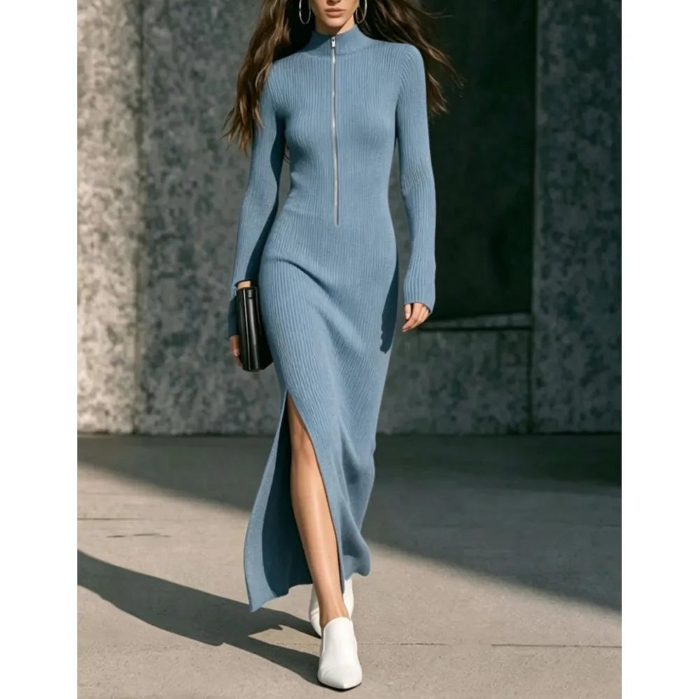 Tallena - Ribbed Half-Zip Longline Dress Evening Occasion Wear — view 8 of 10