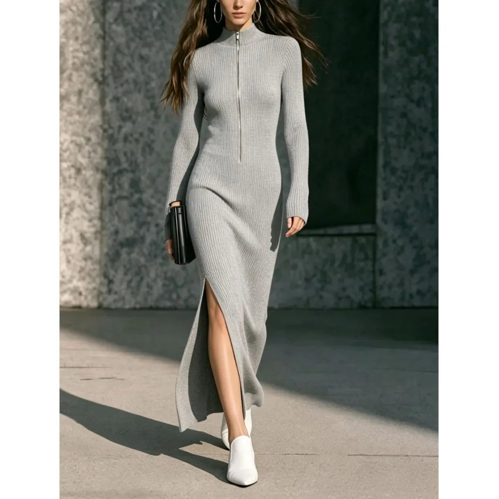 Tallena - Ribbed Half-Zip Longline Dress Evening Occasion Wear — view 9 of 10