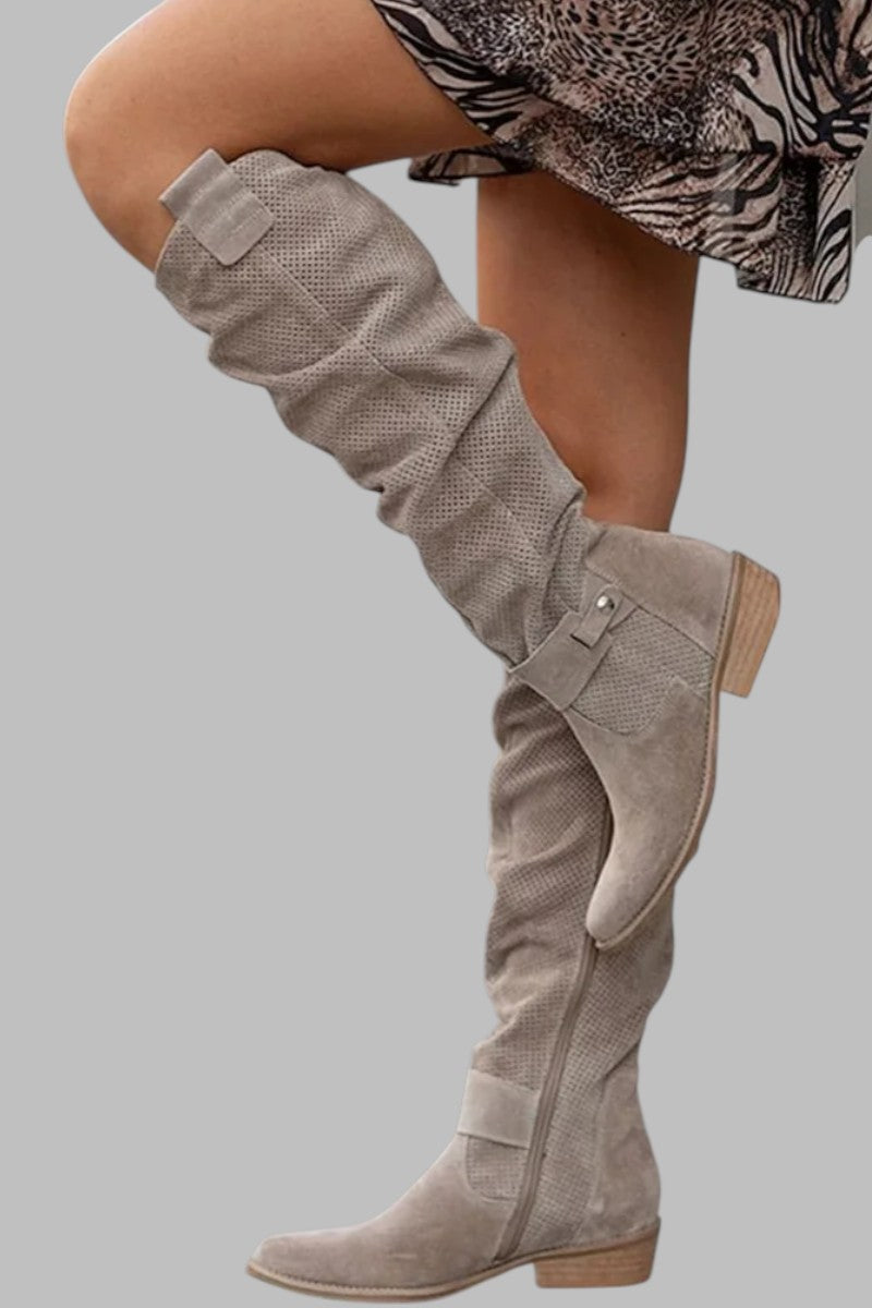 Tallora - Perforated Suede Knee-High Boots For Everyday Wear — view 2 of 5