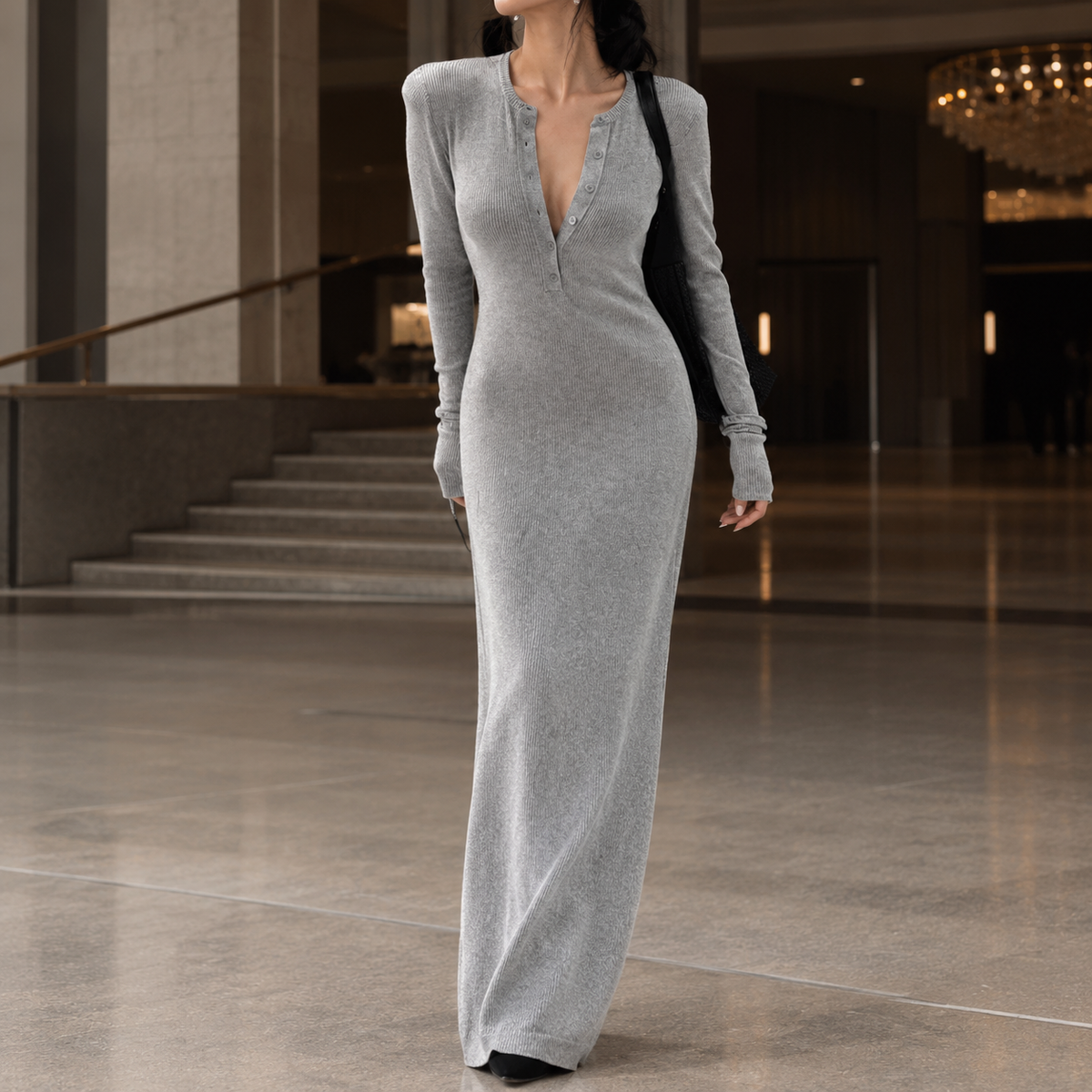 Talvera - Ribbed Knit Maxi Dress Evening Occasions