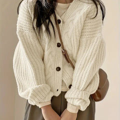 Thessora - Chunky Cable Knit Cardigan Weekend Layering — view 3 of 5