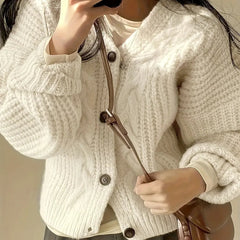 Thessora - Chunky Cable Knit Cardigan Weekend Layering — view 4 of 5