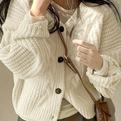 Thessora - Chunky Cable Knit Cardigan Weekend Layering — view 5 of 5