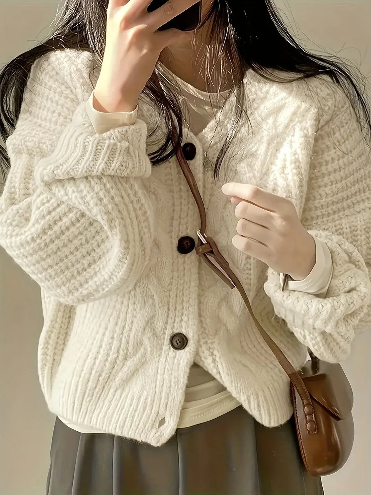 Thessora - Chunky Cable Knit Cardigan Weekend Layering — view 5 of 5