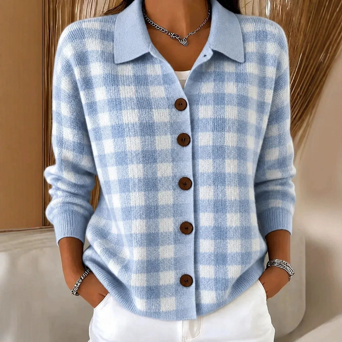 Thornleigh - Plaid Knit Cardigan For Cool Mornings