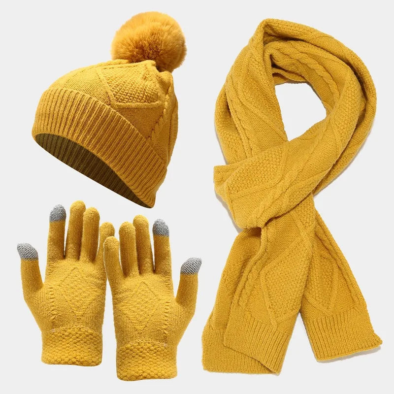 Velmira - Knitted Beanie Scarf Gloves Matching Set