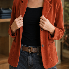 Velmora - Corduroy-Look Structured-Shoulder Jacket Cool Weather Layering