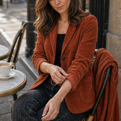 Velmora - Corduroy-Look Structured-Shoulder Jacket Cool Weather Layering — view 3 of 10
