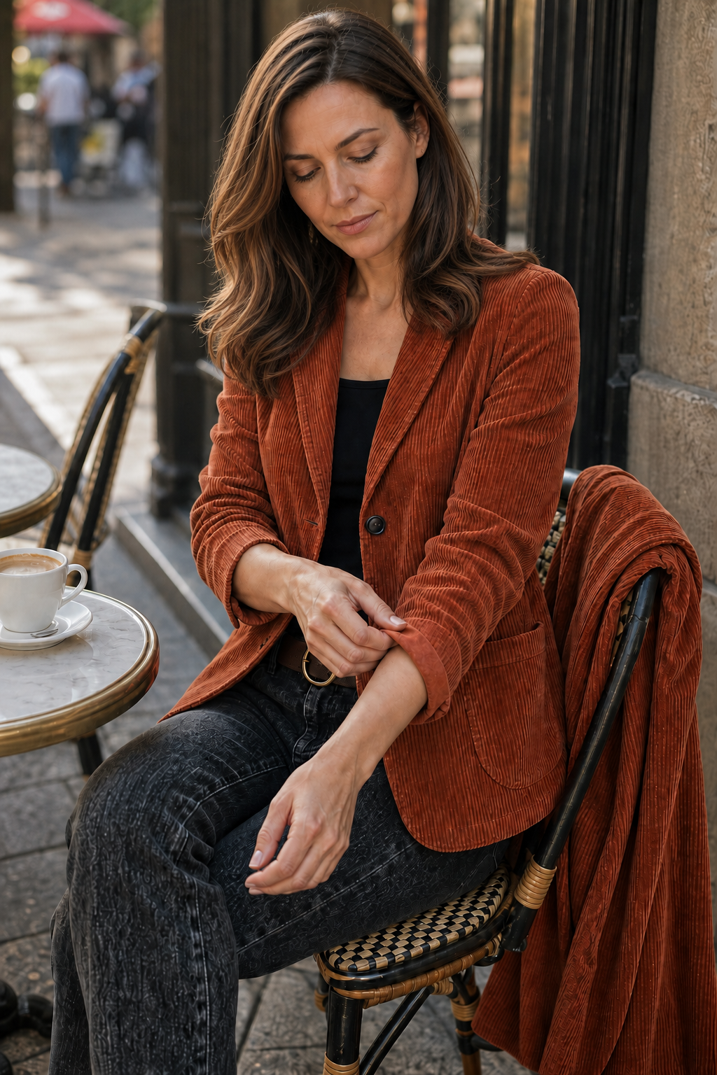 Velmora - Corduroy-Look Structured-Shoulder Jacket Cool Weather Layering — view 3 of 10