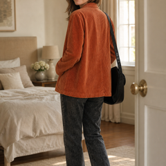 Velmora - Corduroy-Look Structured-Shoulder Jacket Cool Weather Layering — view 4 of 10