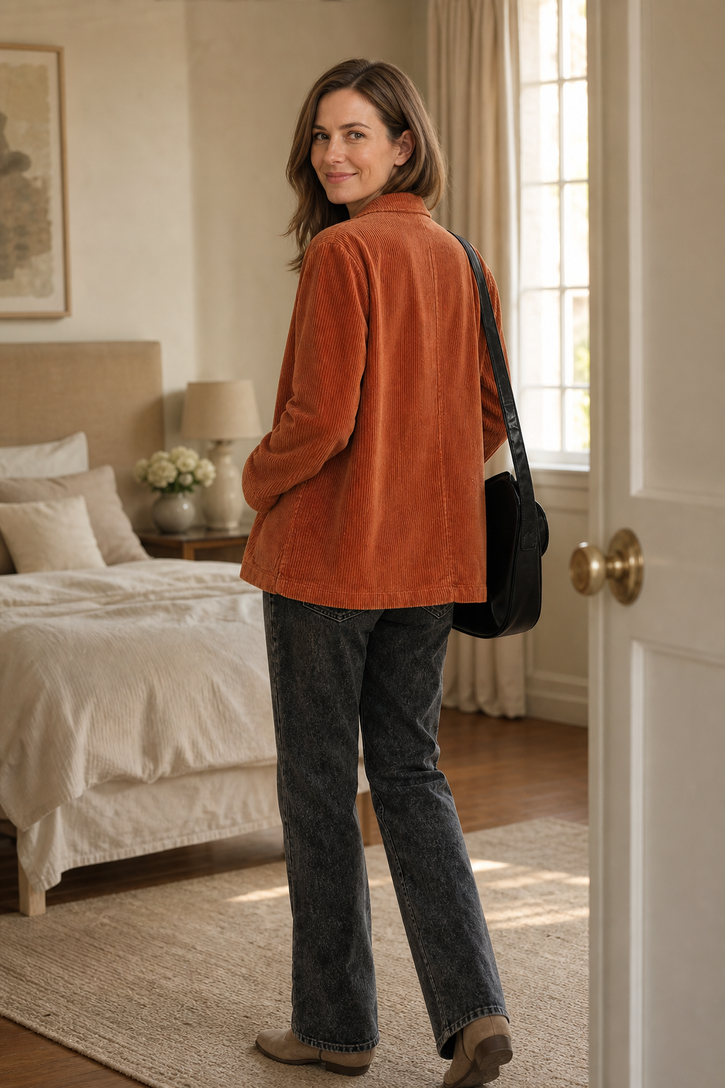 Velmora - Corduroy-Look Structured-Shoulder Jacket Cool Weather Layering — view 4 of 10