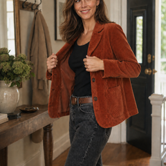 Velmora - Corduroy-Look Structured-Shoulder Jacket Cool Weather Layering — view 5 of 10