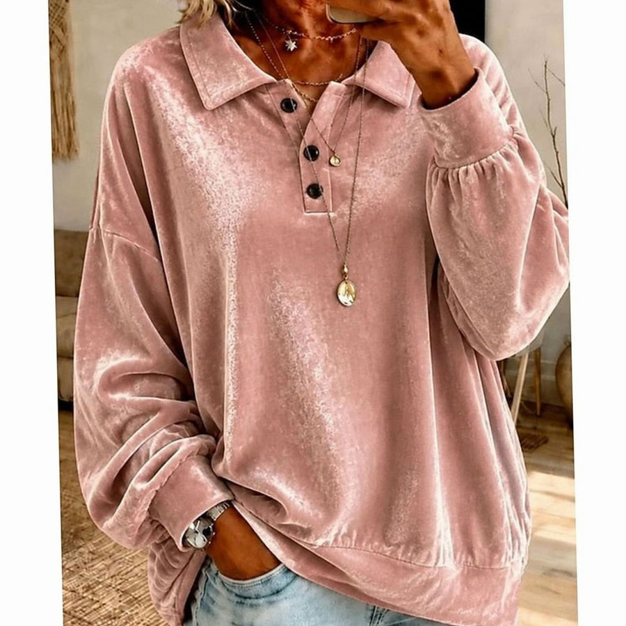 Velmora - Velvet Collared Pullover Sweater Everyday Wear