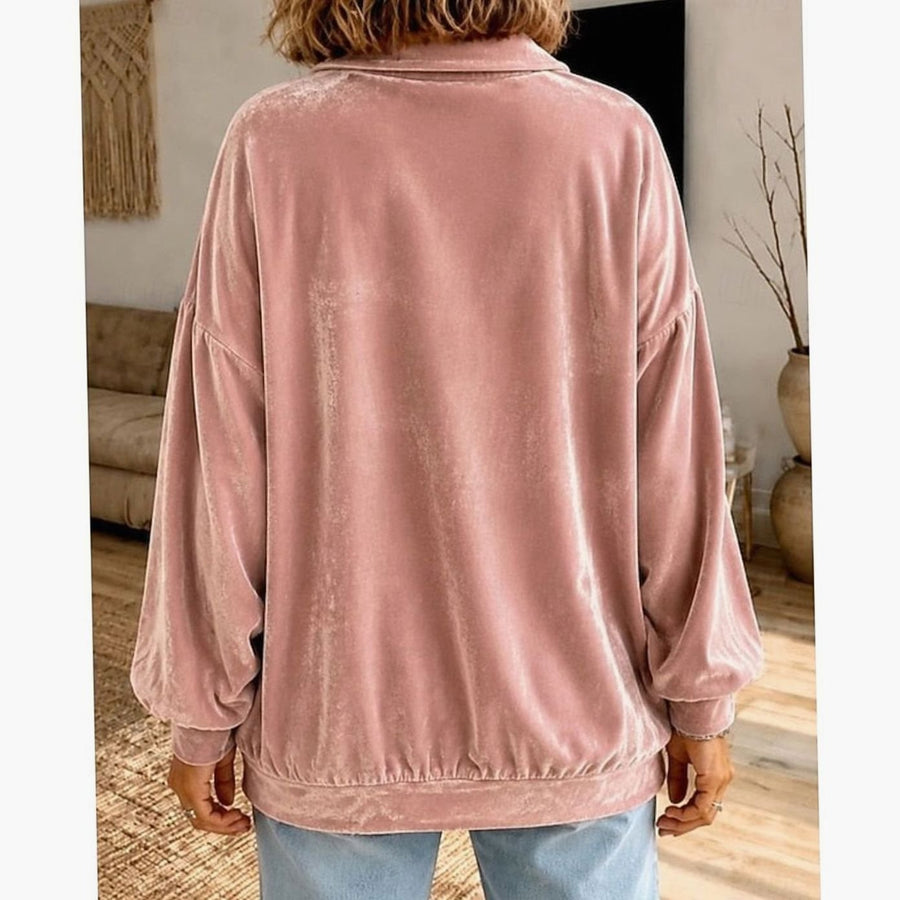 Velmora - Velvet Collared Pullover Sweater Everyday Wear — view 2 of 3