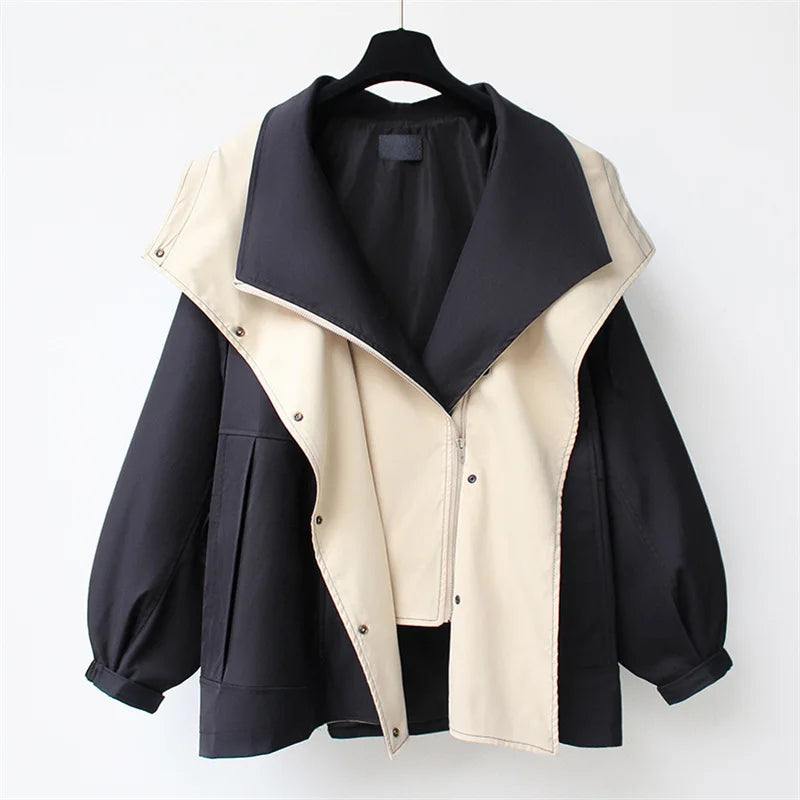 Veloura - Contrast Collar Trench Jacket Cool Weather Layering — view 2 of 10