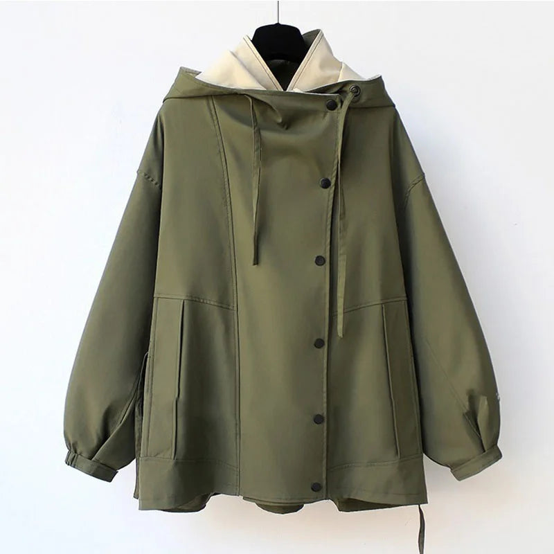 Veloura - Contrast Collar Trench Jacket Cool Weather Layering — view 5 of 10