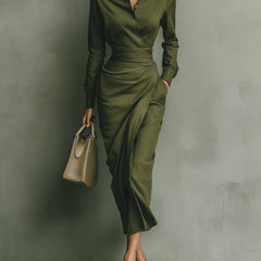 Verlena - Ruched Waist Midi Dress Office To Evening