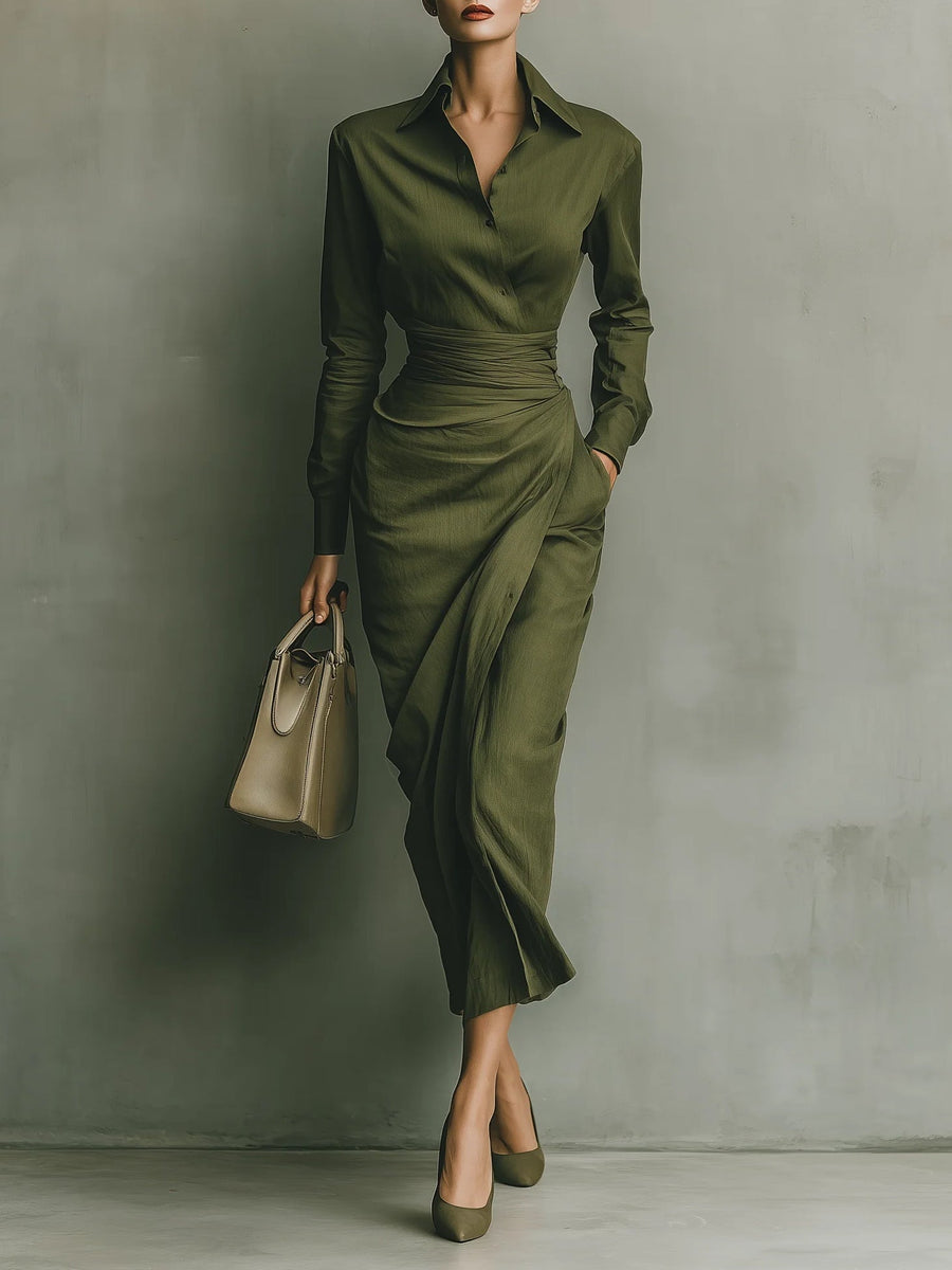 Verlena - Ruched Waist Midi Dress Office To Evening
